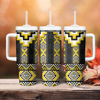 Yellow Taniko Aotearoa Tumbler With Handle Niho Taniwha Mix Poutama LT14 - Polynesian Pride
