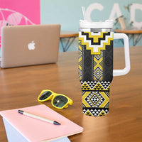 Yellow Taniko Aotearoa Tumbler With Handle Niho Taniwha Mix Poutama LT14 - Polynesian Pride