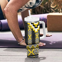 Yellow Taniko Aotearoa Tumbler With Handle Niho Taniwha Mix Poutama LT14 - Polynesian Pride
