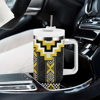 Yellow Taniko Aotearoa Tumbler With Handle Niho Taniwha Mix Poutama LT14 - Polynesian Pride