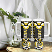 Yellow Taniko Aotearoa Tumbler With Handle Niho Taniwha Mix Poutama LT14 - Polynesian Pride