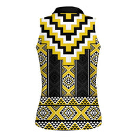 Yellow Taniko Aotearoa Women Sleeveless Polo Shirt Niho Taniwha Mix Poutama LT14 - Polynesian Pride