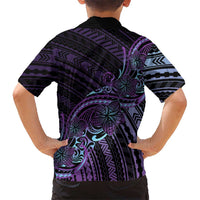 Teal Purple Polynesia Plumeria Tattoo Family Matching Off Shoulder Maxi Dress and Hawaiian Shirt LT14 - Polynesian Pride