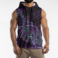 Teal Purple Polynesia Plumeria Tattoo Sleeveless Zip Hoodie
