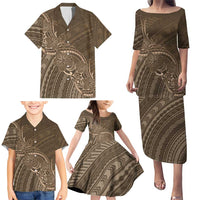 Brown Polynesia Plumeria Tattoo Family Matching Puletasi and Hawaiian Shirt LT14 - Polynesian Pride