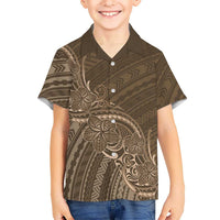 Brown Polynesia Plumeria Tattoo Family Matching Summer Maxi Dress and Hawaiian Shirt LT14 Son's Shirt Brown - Polynesian Pride