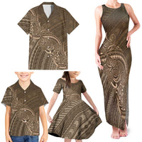 Brown Polynesia Plumeria Tattoo Family Matching Tank Maxi Dress and Hawaiian Shirt LT14 - Polynesian Pride