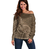 Brown Polynesia Plumeria Tattoo Off Shoulder Sweater LT14 Women Brown - Polynesian Pride