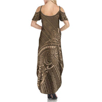 Brown Polynesia Plumeria Tattoo Summer Maxi Dress