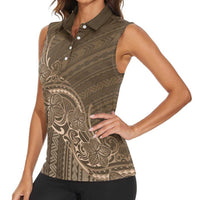 Brown Polynesia Plumeria Tattoo Women Sleeveless Polo Shirt