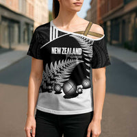 Custom New Zealand Silver Fern Petanque Cross Shoulder Shirt Aotearoa Maori Pattern
