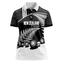 Custom New Zealand Silver Fern Petanque Women Polo Shirt Aotearoa Maori Pattern LT14 Female Black - Polynesian Pride