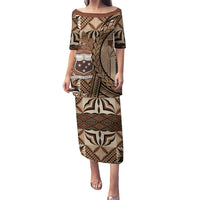 Samoa Siapo Puletasi Happy Independence Day Vintage Vibes LT14 Long Dress Brown - Polynesian Pride