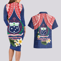 Samoan Independence Day Couples Matching Long Sleeve Bodycon Dress and Hawaiian Shirt Manuia Le Tutoatasi O Samoa