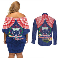 Samoan Independence Day Couples Matching Off Shoulder Short Dress and Long Sleeve Button Shirt Manuia Le Tutoatasi O Samoa LT14 - Polynesian Pride