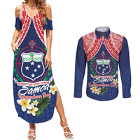 Samoan Independence Day Couples Matching Summer Maxi Dress and Long Sleeve Button Shirt Manuia Le Tutoatasi O Samoa LT14 Blue - Polynesian Pride