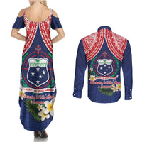 Samoan Independence Day Couples Matching Summer Maxi Dress and Long Sleeve Button Shirt Manuia Le Tutoatasi O Samoa LT14 - Polynesian Pride