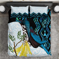 New Zealand Silver Fern Tui Bird Bedding Set Maori Kowhai Paua Shell Taniko Motifs