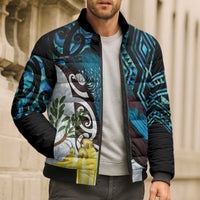 New Zealand Silver Fern Tui Bird Bomber Puffer Jacket Maori Kowhai Paua Shell Taniko Motifs LT14 - Polynesian Pride