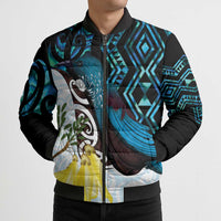 New Zealand Silver Fern Tui Bird Bomber Puffer Jacket Maori Kowhai Paua Shell Taniko Motifs LT14 - Polynesian Pride