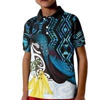 New Zealand Silver Fern Tui Bird Kid Polo Shirt Maori Kowhai Paua Shell Taniko Motifs LT14 Kid Turquoise - Polynesian Pride