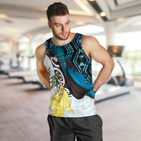 New Zealand Silver Fern Tui Bird Men Tank Top Maori Kowhai Paua Shell Taniko Motifs