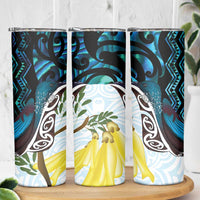 New Zealand Silver Fern Tui Bird Skinny Tumbler Maori Kowhai Paua Shell Taniko Motifs LT14 - Polynesian Pride