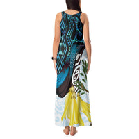 New Zealand Silver Fern Tui Bird Tank Maxi Dress Maori Kowhai Paua Shell Taniko Motifs LT14 - Polynesian Pride
