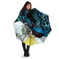 New Zealand Silver Fern Tui Bird Umbrella Maori Kowhai Paua Shell Taniko Motifs - Polynesian Pride