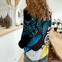 New Zealand Silver Fern Tui Bird Women Casual Shirt Maori Kowhai Paua Shell Taniko Motifs LT14 - Polynesian Pride