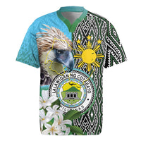 Cotabato Philippines Province Rugby Jersey Filipino Eagle Sampaguita Tinalak Pattern LT14 Blue - Polynesian Pride