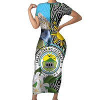 Cotabato Philippines Province Short Sleeve Bodycon Dress Filipino Eagle Sampaguita Tinalak Pattern LT14 Long Dress Blue - Polynesian Pride