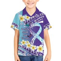 No Story Should End Too Soon Suicide Awareness Family Matching Summer Maxi Dress and Hawaiian Shirt Purple And Teal Polynesian Ribbon