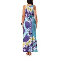 No Story Should End Too Soon Suicide Awareness Family Matching Tank Maxi Dress and Hawaiian Shirt Purple And Teal Polynesian Ribbon