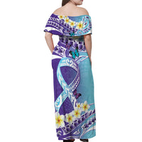 No Story Should End Too Soon Suicide Awareness Off Shoulder Maxi Dress Purple And Teal Polynesian Ribbon