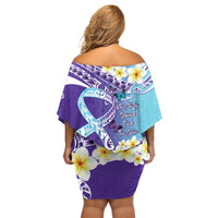 No Story Should End Too Soon Suicide Awareness Off Shoulder Short Dress Purple And Teal Polynesian Ribbon LT14 - Polynesian Pride