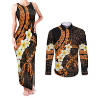 Liver Cancer Awareness Month Couples Matching Tank Maxi Dress and Long Sleeve Button Shirt Awareness Is Key Orange Polynesian Ribbon