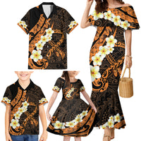 Liver Cancer Awareness Month Family Matching Mermaid Dress and Hawaiian Shirt Awareness Is Key Orange Polynesian Ribbon