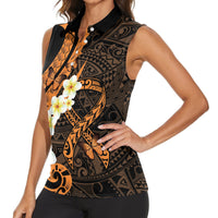 Liver Cancer Awareness Month Women Sleeveless Polo Shirt Awareness Is Key Orange Polynesian Ribbon