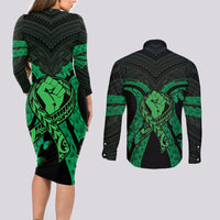 ADHD Awareness Month You Matter Couples Matching Long Sleeve Bodycon Dress and Long Sleeve Button Shirt Green Polynesian Ribbon