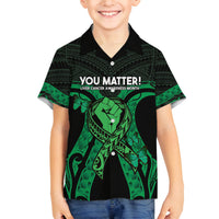 ADHD Awareness Month You Matter Family Matching Summer Maxi Dress and Hawaiian Shirt Green Polynesian Ribbon