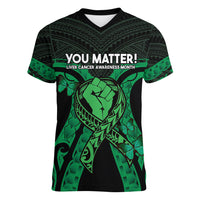 ADHD Awareness Month You Matter Women V-Neck T-Shirt Green Polynesian Ribbon