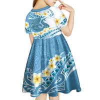 Blue Hawaii Shark Tattoo Kid Short Sleeve Dress Frangipani With Polynesian Pastel Version