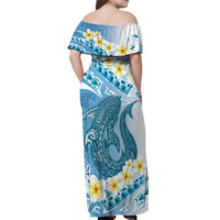 Blue Hawaii Shark Tattoo Off Shoulder Maxi Dress Frangipani With Polynesian Pastel Version