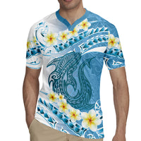 Blue Hawaii Shark Tattoo Rugby Jersey Frangipani With Polynesian Pastel Version