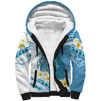 Blue Hawaii Shark Tattoo Sherpa Hoodie Frangipani With Polynesian Pastel Version