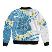 Blue Hawaii Shark Tattoo Sleeve Zip Bomber Jacket Frangipani With Polynesian Pastel Version