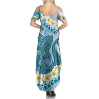 Blue Hawaii Shark Tattoo Summer Maxi Dress Frangipani With Polynesian Pastel Version