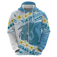 Blue Hawaii Shark Tattoo Zip Hoodie Frangipani With Polynesian Pastel Version