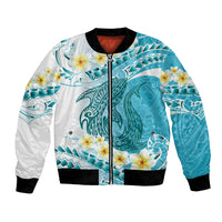 Turquoise Hawaii Shark Tattoo Bomber Jacket Frangipani With Polynesian Pastel Version